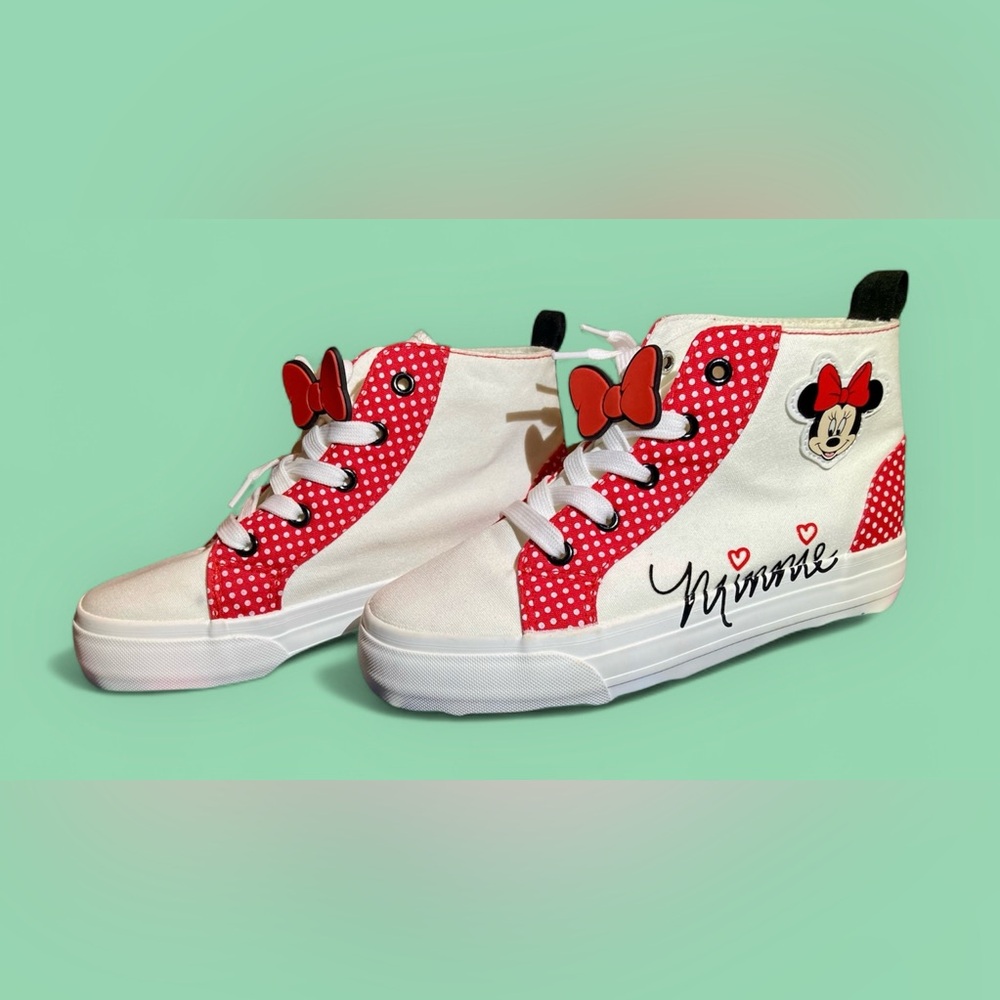 Disney Minnie Mouse Red and White Sneakers with Shoelace Charm Size 3